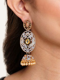 Karatcart - Gold Plated Grey Meena Dangler Jhumki Earrings for Women