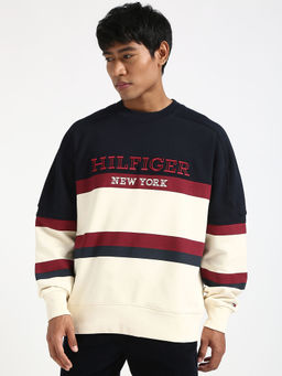 Tommy Hilfiger - Off White Colorblock Regular Fit Sweatshirt