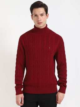Tommy Hilfiger - Red Self Design Regular Fit Sweater