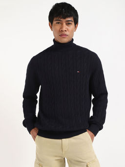 Tommy Hilfiger - Navy Blue Self Design Regular Fit Sweater