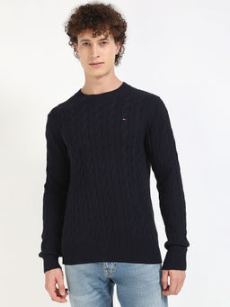 Tommy Hilfiger - Navy Blue Self Design Regular Fit Sweater