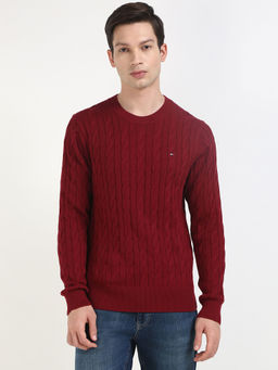 Tommy Hilfiger - Red Self Design Regular Fit Sweater