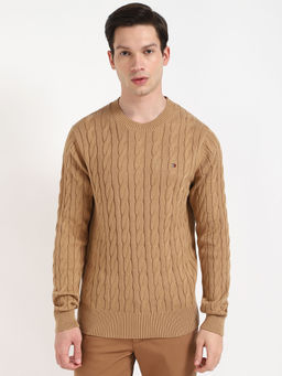 Tommy Hilfiger - Beige Self Design Regular Fit Sweater
