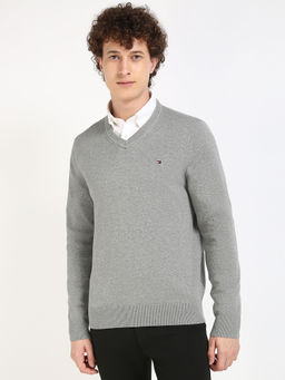 Tommy Hilfiger - Grey Solid Regular Fit Sweater