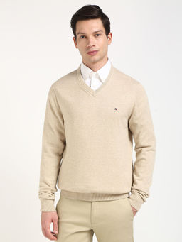 Tommy Hilfiger - Beige Solid Regular Fit Sweater