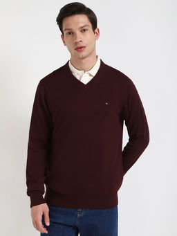 Tommy Hilfiger - Maroon Solid Regular Fit Sweater