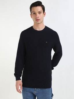 Tommy Hilfiger - Navy Blue Solid Regular Fit Sweater