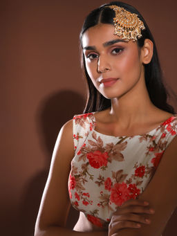 Ruby Raang Studio - Pearl Kundan With Maroon Detail Stone Jhoomar