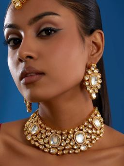 Amreli Jaipur - Gold Plated Kundan Choker with Earrings