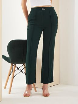 Latin Quarters - Women Green High-Rise Straight Fit Solid Trouser