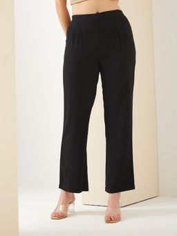 Latin Quarters - Women Black High-Rise Relaxed Fit Solid Trouser