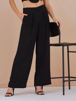 Latin Quarters - Women Black Wide Leg Fit High-Rise Trouser