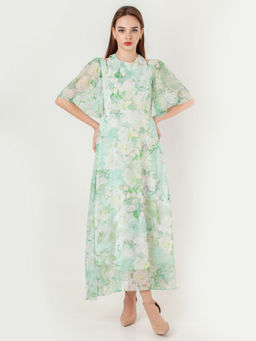 Zink London - Womens Green Floral Maxi Dress
