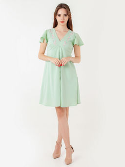 Zink London - Womens Green Embroidered Mini Dress