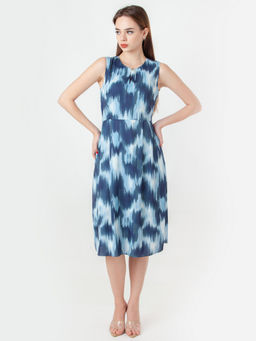 Zink London - Womens Blue Abstract Midi Dress