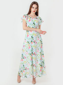 Zink London - Womens Blue Floral Maxi Dress