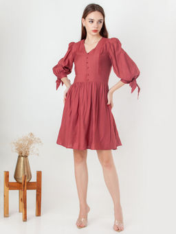 Zink London - Womens Red Solid/Plain Mini Dress