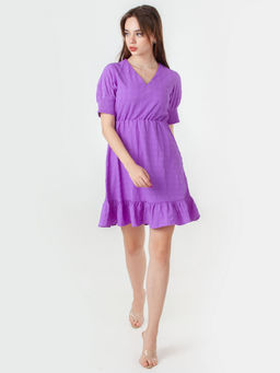 Zink London - Womens Purple Textured Mini Dress