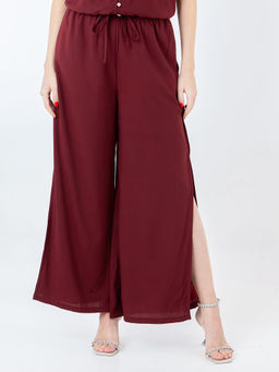 Zink London - Womens Maroon Solid/Plain Trouser