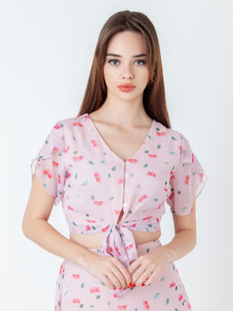Zink London - Womens Pink Floral Crop Top