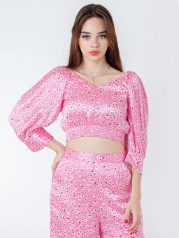 Zink London - Womens Pink Floral Crop Top