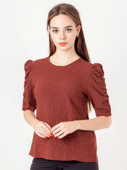 Zink London - Womens Brown Textured Top