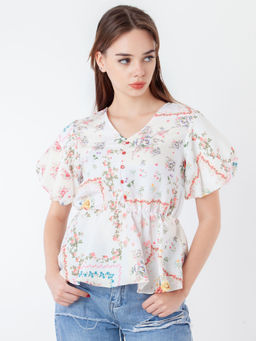 Zink London - Womens White Floral Top
