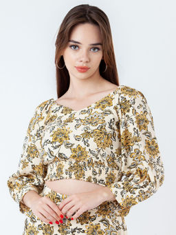 Zink London - Womens Cream Floral Crop Top
