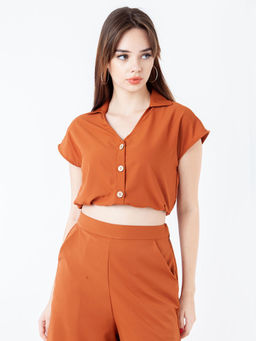 Zink London - Womens Brown Solid/Plain Crop Top
