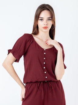 Zink London - Womens Maroon Solid/Plain Top
