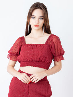 Zink London - Womens Maroon Self Design Crop Top