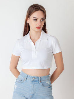 Zink London - Womens White Solid/Plain Polo T-Shirt