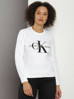Calvin Klein - White Regular Fit Cotton Crew Neck Sweatshirt