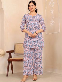 GULAB CHAND TRENDS - Pink Hand Block Printed Co-Ord (Set of 2)