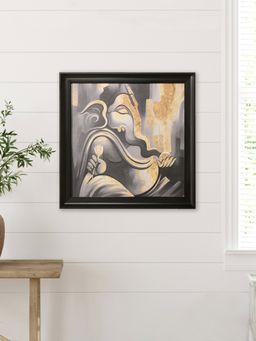 At Home by Nilkamal - Meditating Ganesha Painting (Black & Gold)