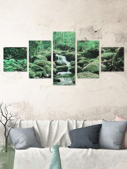 At Home by Nilkamal - Waterfall At Forest 5 Panel Painting