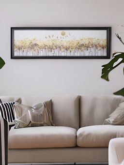 At Home by Nilkamal - Trees and Birds Wall Painting|Set of 1|Size - 150 cm x 50 cm|Mustard