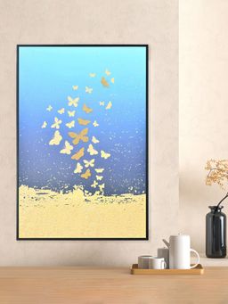At Home by Nilkamal - Butterfly Wall Painting|Set of 1|Size - 60 cm x 90 cm|Sea Green & Gold