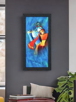 At Home by Nilkamal - Radha Krishna Wall Painting|Set of 1|Size - 24 cm x 48 cm|Sea Green