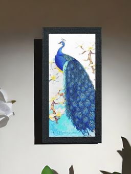 At Home by Nilkamal - Peacock on Branch Wall Painting|Set of 1|Size - 24 cm x 48 cm|Sea Green