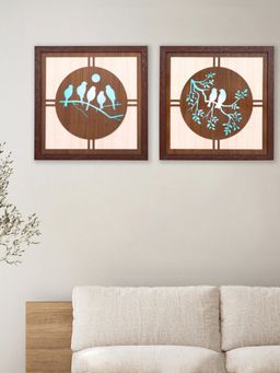 At Home by Nilkamal - Birds on Branch Wall Paintings|Set of 2|Size - 35 cm x 35 cm|Sea Green