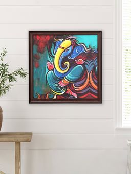 At Home by Nilkamal - Ganesha Wall Painting|Set of 1|Size - 45 cm x 45 cm|Sea Green