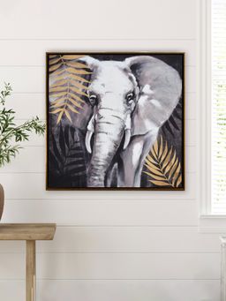 At Home by Nilkamal - Elephant Leaf Canvas Wall Painting (Black & Gold)