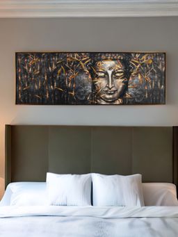 At Home by Nilkamal - Leaf Buddha Canvas Wall Painting (Brown & Gold)