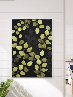 At Home by Nilkamal - Leafy Lush Canvas Wall Painting (Black, Green & Gold)
