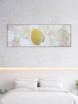 At Home by Nilkamal - Leafy Foilage Canvas Wall Painting (White & Gold)