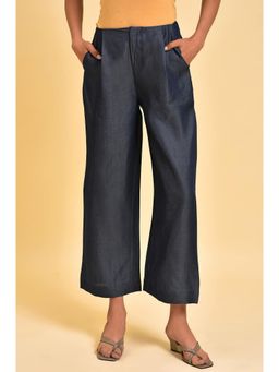 W - Blue Solid/Plain Flared Pant