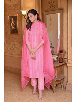 Mahee Jaipur - Pink Alaina Organza Kurta and Pant with Dupatta (Set of 3)