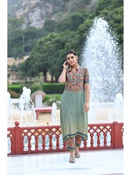 Mahee Jaipur - Green Paisley Print Coordinated Kurta and Pant (Set of 2)