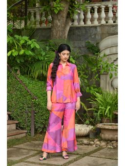 Mahee Jaipur - Purple and Orange Geometric Botanic Design Co-Ord (Set of 2)